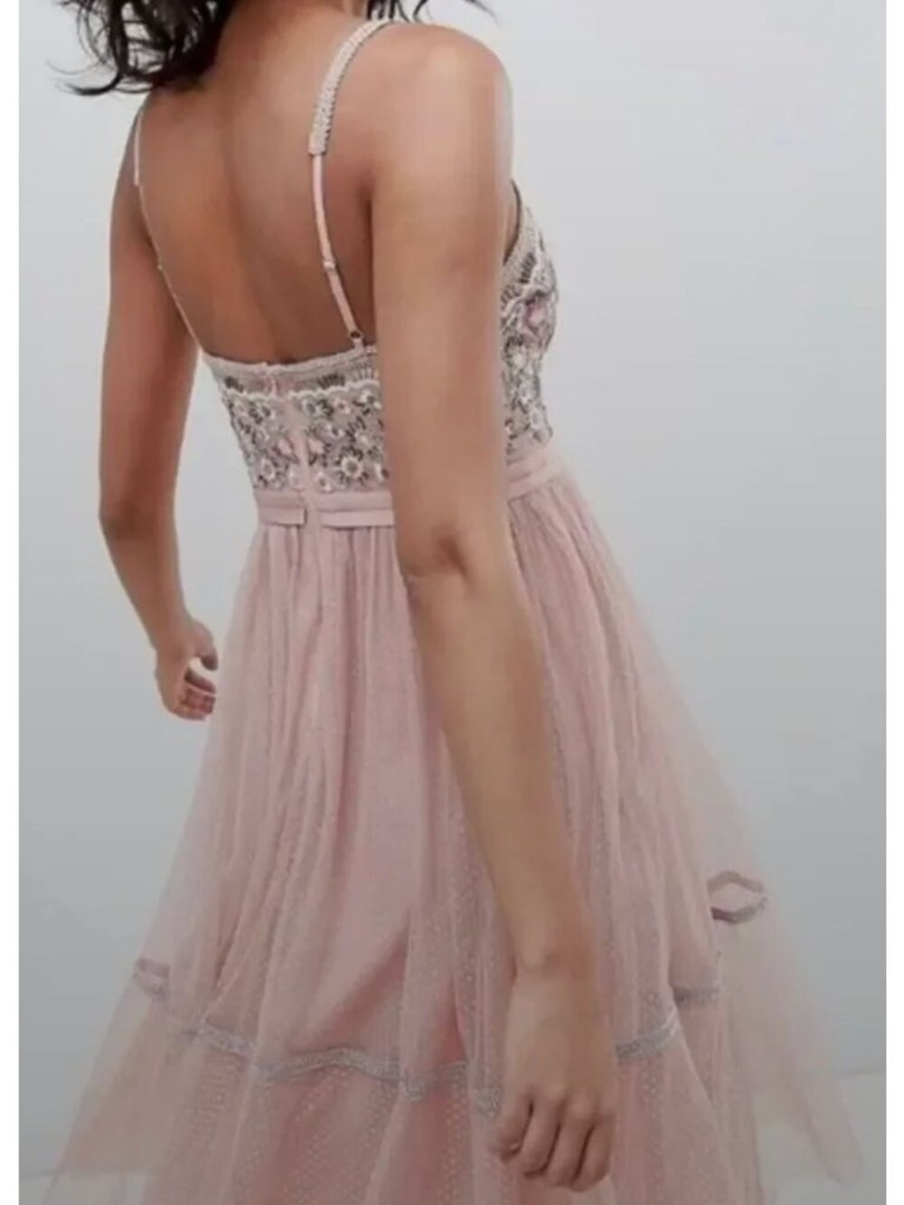 NWT Needle & Thread Blush Pink Floral Midi Dress-sz 4 - Picture 2 of 11